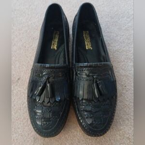 Florsheim Black Leather Woven Tassel Loafers Sz 10D.